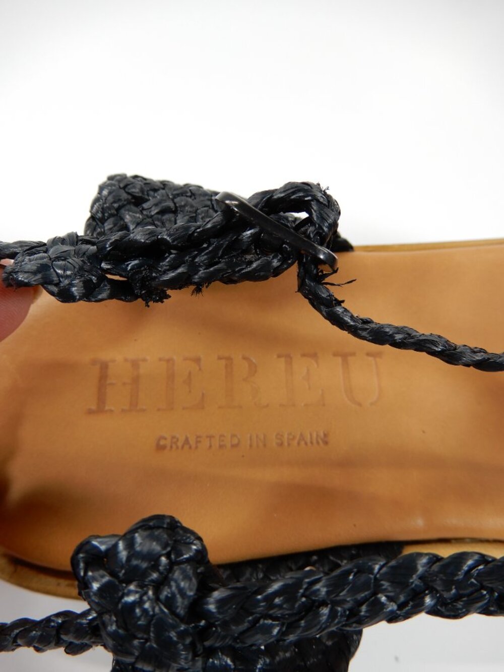 HEREU Sorolla Slingback Flat SANDALS 37 6.5 Black Woven Raffia Leather NEW $590 - Picture 10 of 14